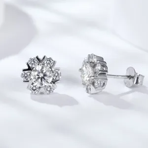 Stunning lab-grown diamond snowflake stud earrings for women, sparkling cluster design accessory.