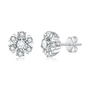 Moissanite Snowflake Stud Earrings 925 Sterling Silver Minimalist Korean Style Sparkling Jewelry Gift For Women