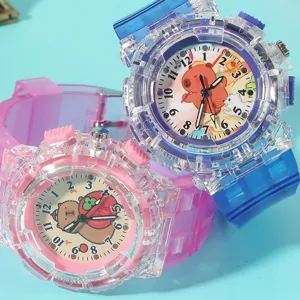 Simpatico Orologio al Quarzo per Bambini Cinturino in PVC Trasparente Luminoso Orologio da Polso per Studenti Modello Orso Capibara Regalo di Natale e Compleanno