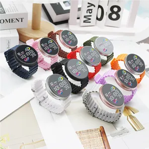 Close-up shot of colorful LED electronic watches featuring vibrant silicone bands.