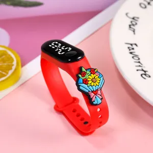 Niedliche LED Silikonuhr für Mädchen mit kreativem Cartoon Blumenstrauß Dekoration.