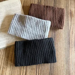 Wool blend chunky knit headband winter warm ear warmer solid color hair band for women