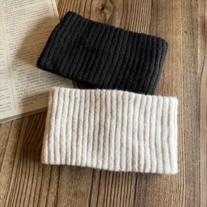 Wool blend solid color knitted headband set, cozy winter wide hair hoop, warm solid hair accessory.
