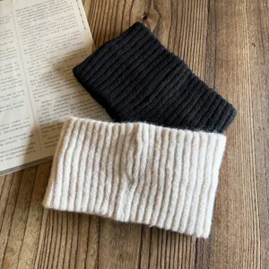 Solid color knit wool blend headband for women, winter warm wide hair hoop accessory