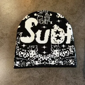 Schwarz weiße Strickmütze Totenkopf Stern Jacquard Winter warme Hip-Hop Mütze
