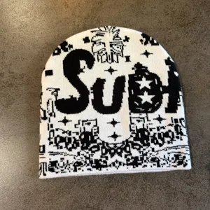 Strickmütze Beanie mit Totenkopf Sternen Jacquard, warme Herbst Winter Hip Hop Mütze.
