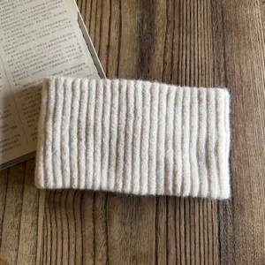 Solid color wool blend knitted headband for women, wide winter warm hair hoop and ear warmer.