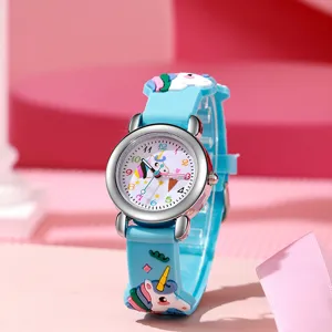 Children quartz watch with cute 3D unicorn design blue silicone strap for kids daily wear details