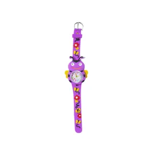 Orologio al quarzo da disegno animato per bambini cinturino silicone viola quadrante inset