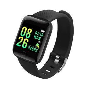 Reloj inteligente negro con pantalla digital, podómetro y correa de silicona resistente.