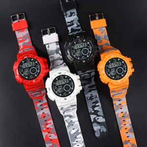 Kids camo digital waterproof watch set, multi-functional sports wristwatches for boys and teens.