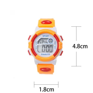 Kids digital sports watch in orange and white, multi-functional waterproof timepiece for kids.
