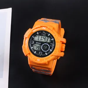 Children outdoor digital sports watch waterproof orange camouflage electronic timepiece