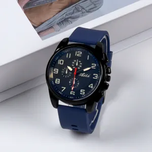 Orologio da polso al quarzo da uomo elegante con cinturino in silicone blu casual