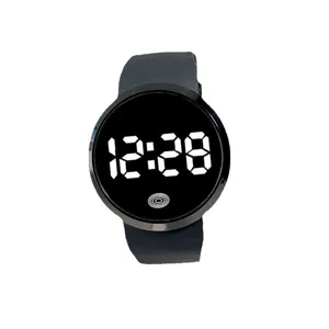 Orologio digitale LED rotondo con cinturino in silicone nero per studenti, sportivo.