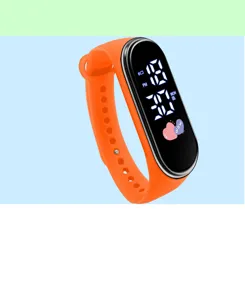 Oranger LED Silikon Elektronikuhr für Studenten, Paar Sport Touchscreen Digitaluhr Detailansicht
