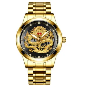 Goldener Drachen Quarzuhr Edelstahl wasserdicht Luxus Herren Armbanduhr mode stil