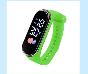 Grüne LED elektronische Schüler Sport Uhr mit Touchscreen, stylisches digitales Silikon Armband.