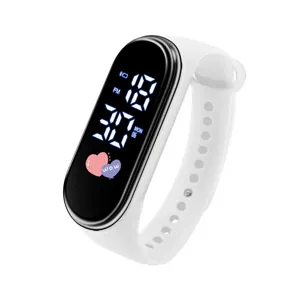 Kinder LED Digital Elektronische Uhr Cartoon Herzmuster Silikon Touchscreen Sportarmband Für Schüler Paare Geschenke
