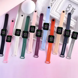 reloj deportivo electrónico LED colorido con correa de silicona pantalla cuadrada
