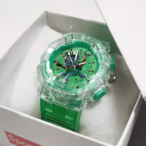 Reloj Luminoso Dibujos Animados para Niños Reloj de Cuarzo de Plástico Pantalla Digital Puntero Correa Transparente Reloj Deportivo para Estudiantes