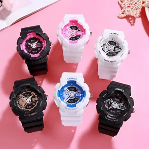Trendy Silicone Sports Quartz Watch For Women Men Dual Display Analog Digital Multi Function Waterproof Student Wrist Watch