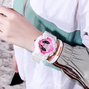 White pink digital sports resin watch for women fashion casual daily quartz wristwatch