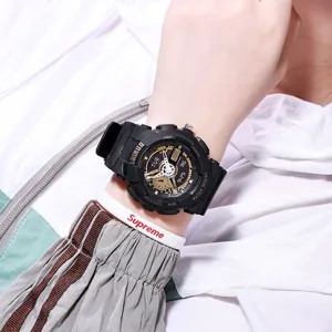 Men's Black Gold Sports Electronic Watch Multifunctional Quartz Fashion Casual Wristwatch