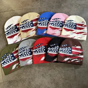 American retro flag knitted beanie hat multi-color winter warm hip hop streetwear cold hat