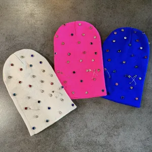 Modieuze strass veiligheidsspeld gebreide muts herfst winter warme streetwear wollen muts voor dames
