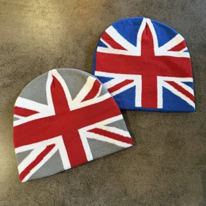 Herfst winter gebreide muts met Britse vlag jacquard, warme unisex casual hiphop muts.