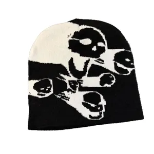 Schwarz-weiße Totenkopf Strickmütze Geist Streetwear Hip-Hop Winter warme Mütze Damen Herren