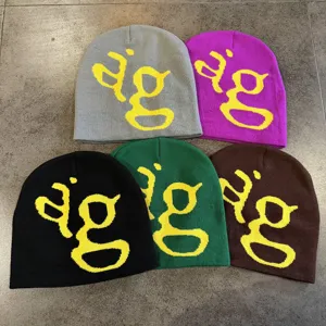 Unisex Gebreide Muts Beanie Winter Warm Acryl Letterpatroon Korte Slouchy Skull Cap Streetwear Knit Hoofdbedekking