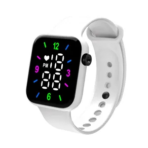 Reloj deportivo digital LED cuadrado blanco con correa de silicona para hombres y mujeres