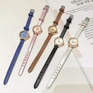 Koreaanse stijl mode minimalistische kleine wijzerplaat quartz horloge met slanke lederen band