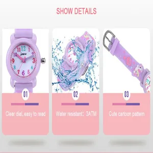 Kinder-Cartoon-Uhr Detailansicht, klares Zifferblatt, wasserdichtes 3D-Silikonarmband.