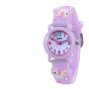 Kinder 3D Einhorn Silikonarmband Uhr Bunte Zahlen Zifferblatt Quarz Kinderarmbanduhr