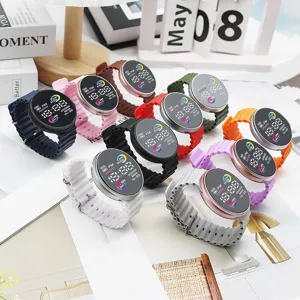 Colorful round LED electronic watch with textured silicone strap for unisex sports wear