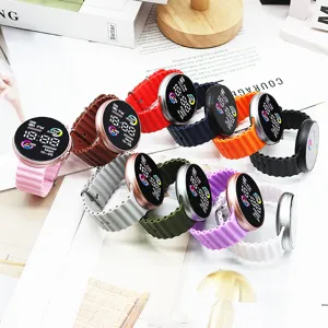 Multicolor LED electronic watch with silicone strap, ideal for students sports and daily wear.