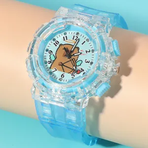 Orologio al quarzo trasparente per bambini con grazioso quadrante orsetto, regalo perfetto.