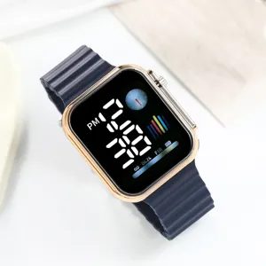 Square LED electronic watch for students, casual digital watch with silicone strap.
