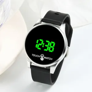 Fashion Round LED Digital Watch Touch Control Electronic Watch Alarm Clock Function Silicone Strap For Men Women Couple