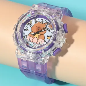 Orologio al quarzo trasparente viola carino per bambini con bellissimo quadrante.