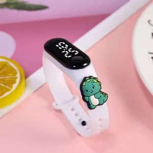 Süße Dinosaurier LED Elektronik Uhr für Kinder, weißes Silikonarmband Digitaluhr Sport.