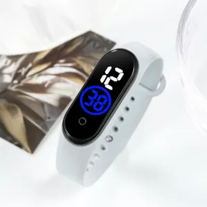 Orologio elettronico LED touch smart M4 con cinturino in silicone bianco per studenti.