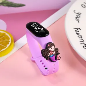 Süße Cartoon-Meerjungfrau LED Digitaluhr für Kinder und Schüler mit rosa Silikonarmband.