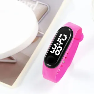 Orologio sportivo elettronico LED rosa, semplice braccialetto fitness touch screen.