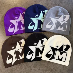 Gorro de Punto de Acrílico Para Hombre Mujer Invierno Cálido Estrella Letra Jacquard Skull Cap Streetwear Trendy Hip Hop Gorro
