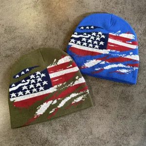 American flag knit beanie winter warm hip hop street style pullover hat for men and women