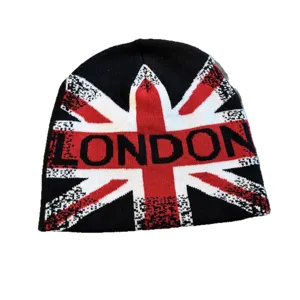 Winter warme gebreide muts met London letter en Britse vlag patroon voor buitensport.